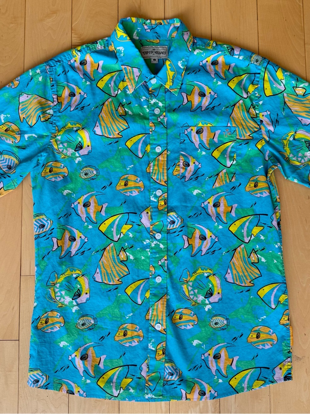Tipsy Elves Tropical Fish Hawaiian Shirt Men’s Large Blue Button Up